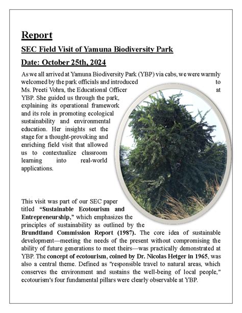 SEC Field Visit Report: Insights from Yamuna Biodiversity Park - Studocu