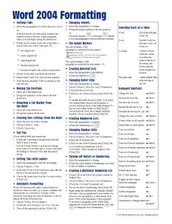 Mac Word 2004 Formatting Quick Reference Guide (Cheat Sheet of ...