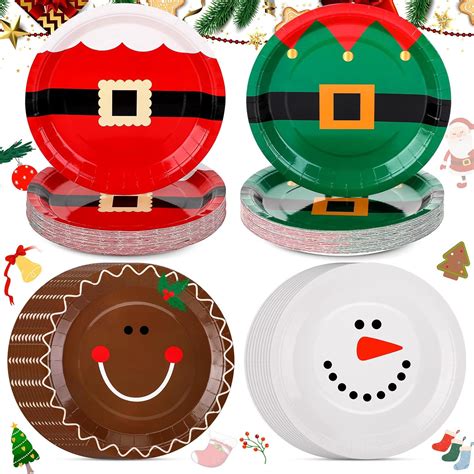 Uiifan 100 Pcs Christmas Paper Plates 9 Inch Disposable Santa Christmas ...