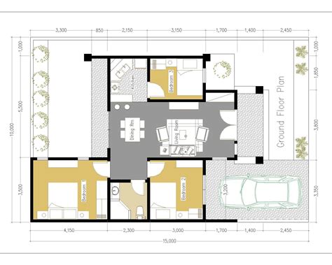 House Design 10x15 Meters 33x49 Feet with 3 Bedrooms - House Design 3D