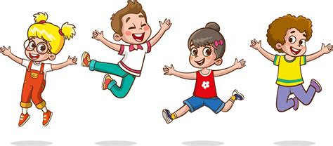Happy Little Kids Having Fun. vector illustration of cute kids jumping ...