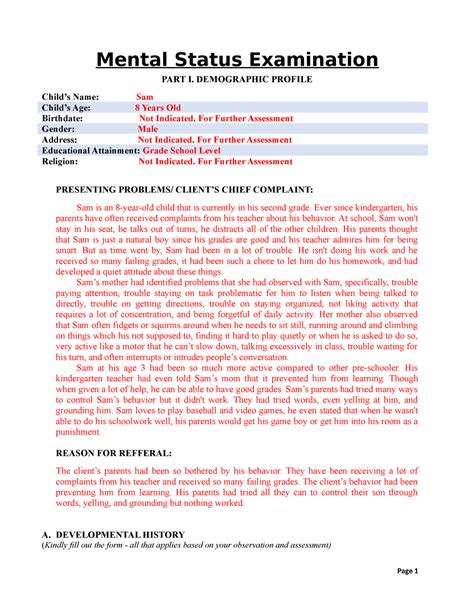 Mental State Exam (MSE) Lanyard Reference Card