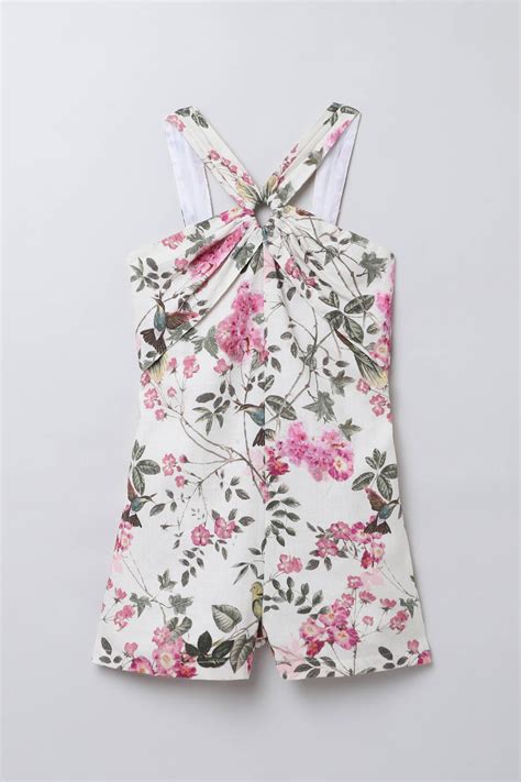 Sleeveless floral printed cut-out detailed playsuit-Beige/Multi – taffykids