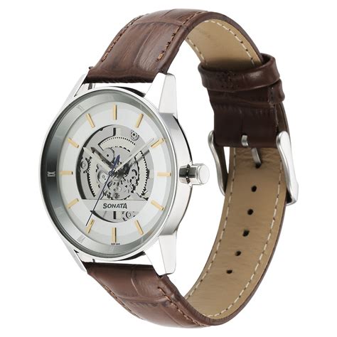 Buy Online Sonata Unveil Quartz Analog Silver Dial Leather Strap Watch ...