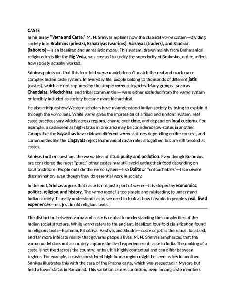 CASTE: Varna vs Jati - Analyzing M.N. Srinivas and Louis Dumont's ...