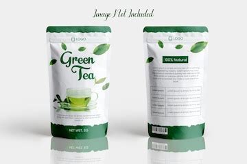 Creative green tea pouch psd file template design | Premium PSD