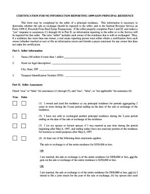 Certification for No Information Reporting (1099-s) on Principal ...