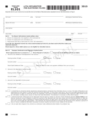 Fillable Online MARYLAND FORM EL101 E-file DECLARATION FOR ELECTRONIC ...