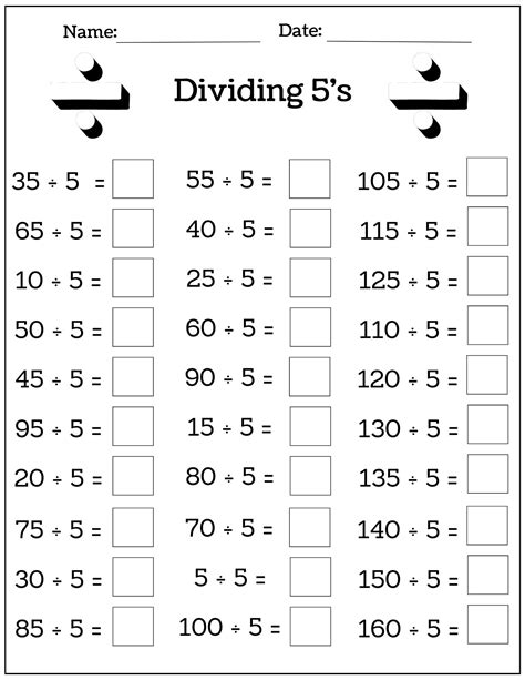 Math Worksheets Division 5th Grade