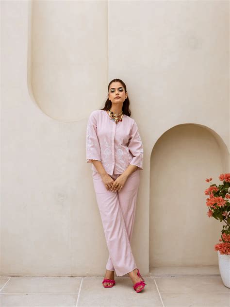 Mia pink embroidery co-ord set – SHRIEES FASSHIONS