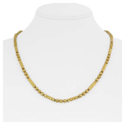 24 Karat Pure Yellow Gold Ladies Diamond Cut Bar Link Chain Necklace ...