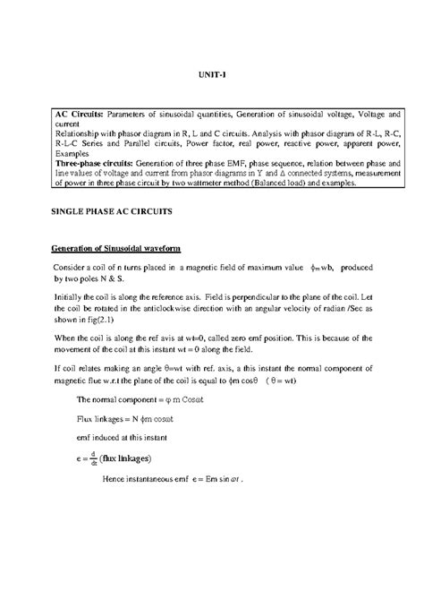 EE 101: Lecture Notes on AC Circuits and Sinusoidal Analysis - Studocu