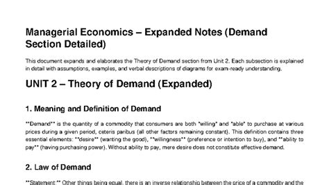Managerial Economics UNIT 2: Expanded Notes on Demand Theory - Studocu