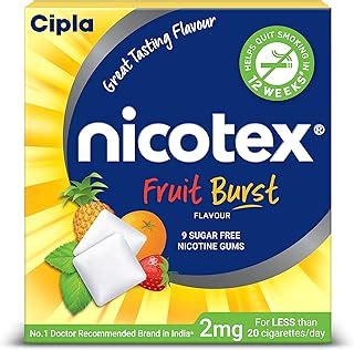 Cipla Nicotex Nicotine Sugar Free Fruit Burst Gums 2mg | Helps to Quit ...