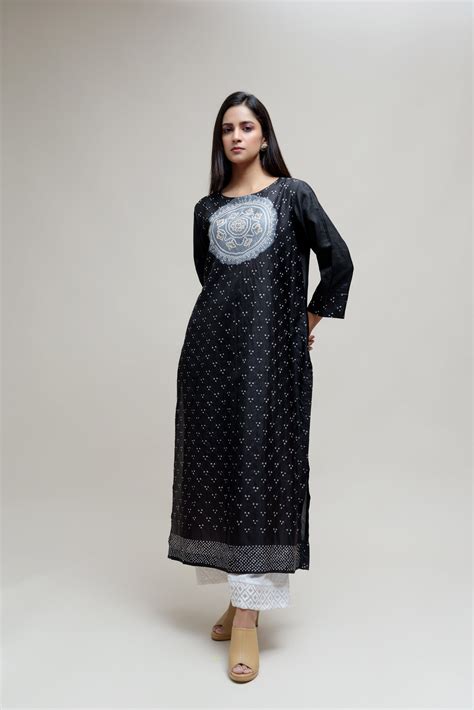 Bandhani Kurta on Pure Silk - Black Grey – Naina Jain