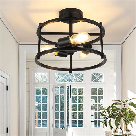 foucasal Semi Flush Mount Ceiling Light 12.59'' Farmhouse Black Ceiling ...