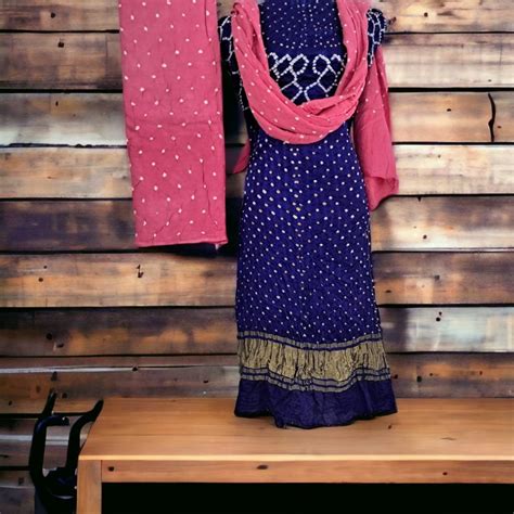 Bandhani Modal Silk 3pc Salwar Suit Material - Leheriya.com