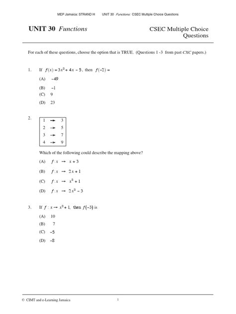 Image result for CSEC Functions Multiple Questions