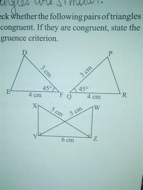 2. Check whether the following pairs of triangles are congruent. If ...