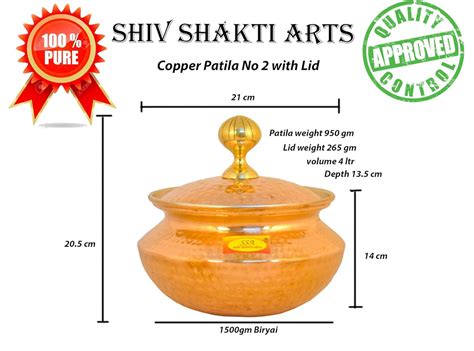 Copper Hammered Biryani Handi Chaffing Dish Pan Patili with Lid,Tin Li ...