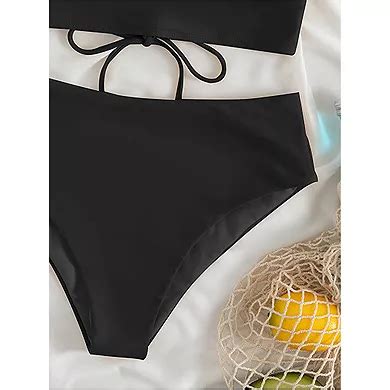 Women 2 Piece Bikini Ruffle Flounce High Waist Lace Up V Neck Dual ...