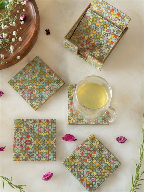Buy Wooden Tea Coaster Set of 6 Online at the Best Prices- Luxehome