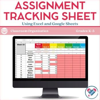Assignment Tracking Sheet - Excel and Google Sheets by Create-Abilities