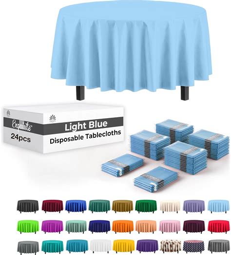 24-Pack Light Blue Plastic Table Cloth - 84-Inch Round Disposable ...