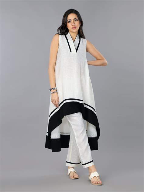 Ivory Linen High-Low Flared Kurta Set – Gothilo