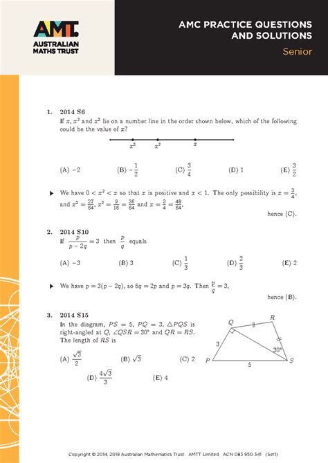 AMC practice problems solutions Set1 SEN - 1. 2014 S If x, x 2 and x 3 ...