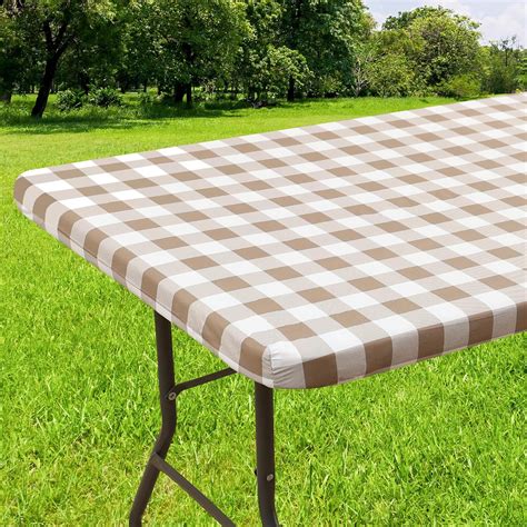 Rectangle Picnic Table Cloth, Elastic Waterproof Fitted Vinyl ...