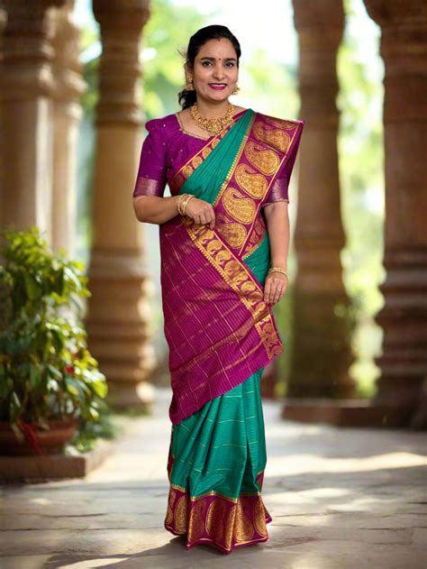 Semi Mysore Crepe (Horizontal Lines and Big Mango Border) – Hema Style ...