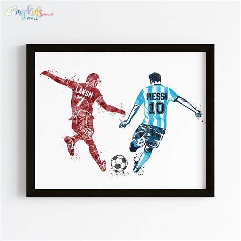 Playing Football with Messi Personalized Wall Art (Framed) – My Kids Wall