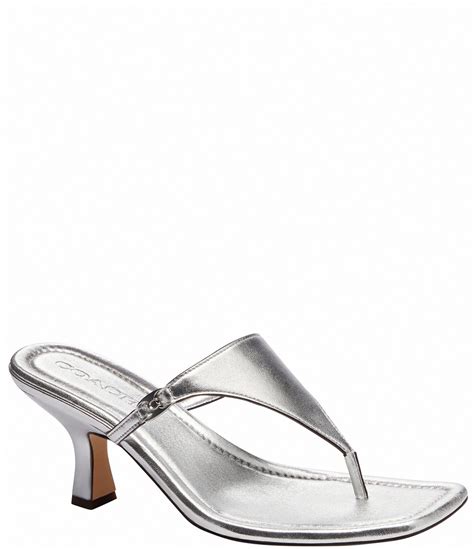 COACH Heritage Plaque Leather Kitten Heel Thong Sandals | Dillard's