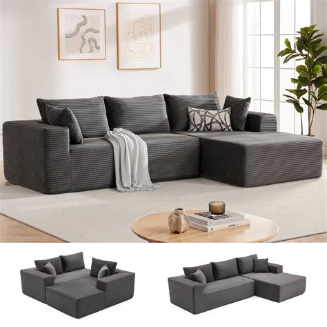 110" Cloud Sectional Couch, Boneless Sofa for Living Room, Modular ...