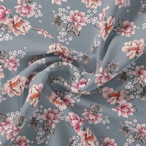 Weightless Digital Printed Polyester Fabric - Grey Floral Print ...