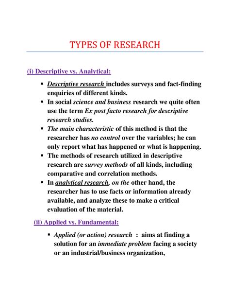 Types OF Reasearch - Lecture notes 5 - TYPES OF RESEARCH (i ...