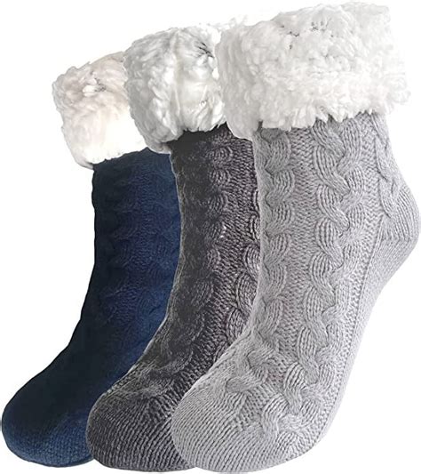 DivanTree 3 Pairs Winter Fuzzy Socks for Women Non Skid, Warm Thermal ...