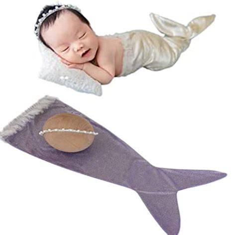 Babymoon Mermaid with Hairband Baby Photography Costume -Purple – BABYMOON
