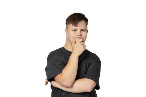 Premium Photo | Pngsmiling young man with down syndrome in black tshirt ...