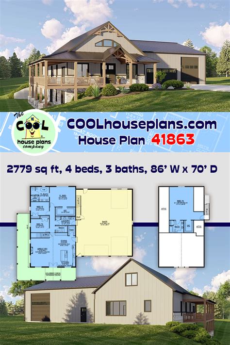 House Plan 41863 - Farmhouse Style with 2779 Sq Ft, 4 Bed, 3 Bath ...