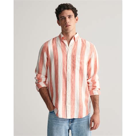 Gant | Men's Bold Stripe Linen Long-Sleeve Patterned Shirt | Men ...
