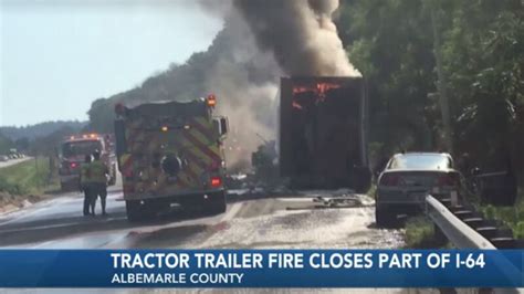 Tractor trailer fire closes part of Interstate 64