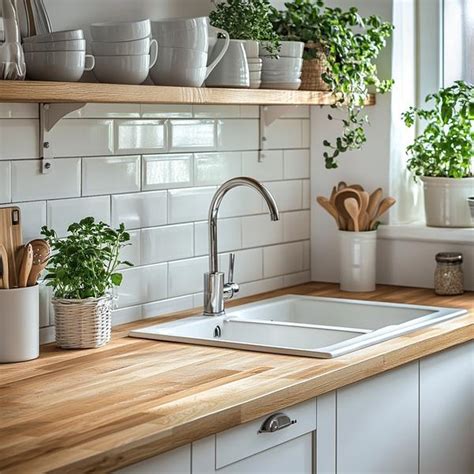 Bright and Airy Kitchen with Wood Countertops and White Subway Tiles