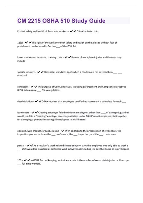 CM 2215 OSHA 510 Study Guide Rated 100% Correct!! - CM 2215 OSHA 510 ...