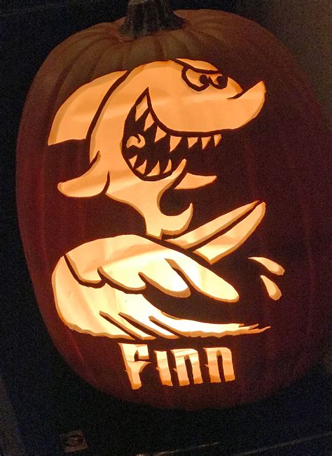 Finn's surfing shark | Pumpkin stencil, Carving, Halloween outdoor ...