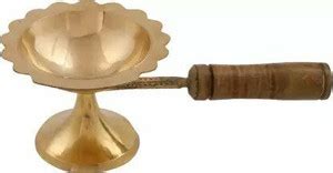Veda Home & Lifestyle Wooden Handle Kapoor Aarti Brass Table Diya ...