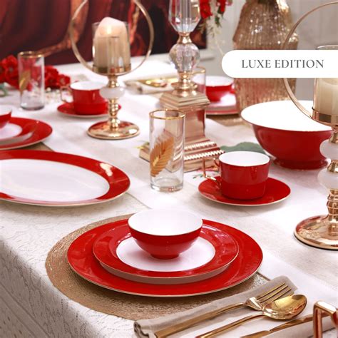 Crimson Royale 21 Pcs Dinner Set (Luxe Edition, 24K Gold, In glaze ...