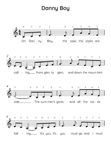 Danny Boy Easy Piano Sheet Music (digital Download), Kids Beginner ...