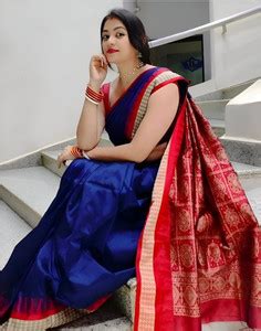 Buy star silk weaving Temple Border Sambalpuri Art Silk Blue Sarees ...